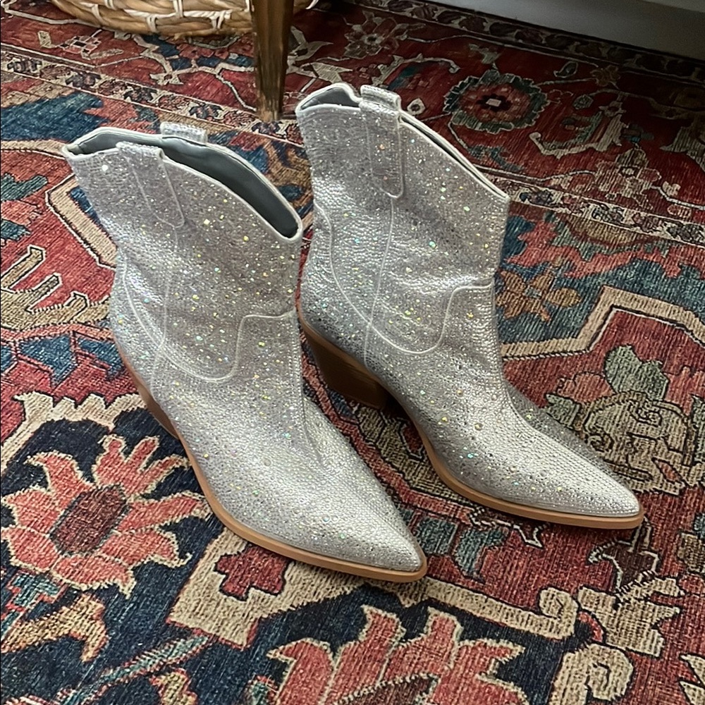 Silver Glitter Ankle Boots